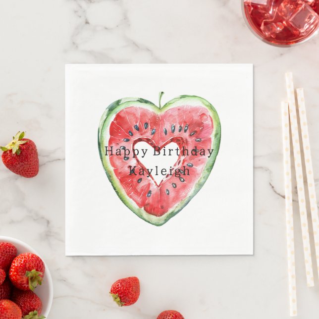 Grön Röd Hjärtvattenmelon Födelsedag Pappersservett (Insitu)