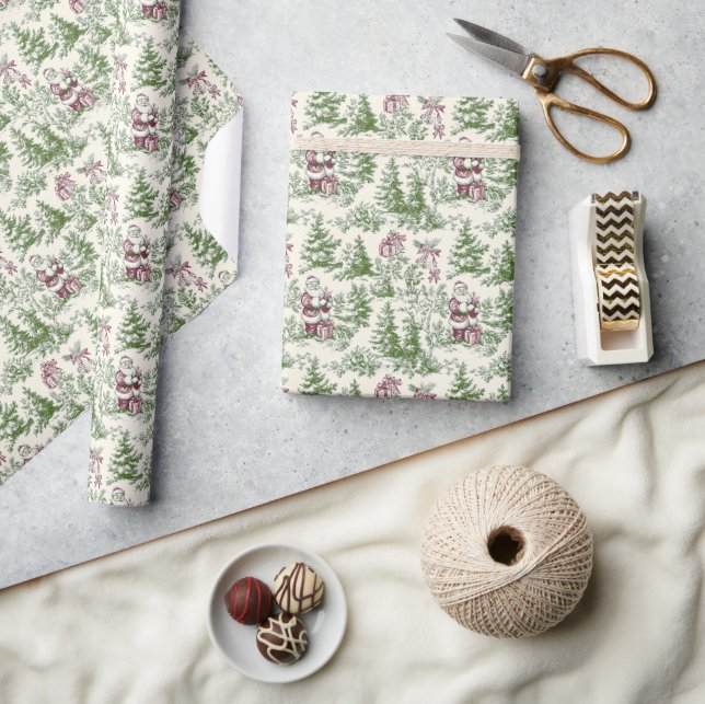 Grön & Röd Jul Santa Toile Presentpapper (Hantverk)
