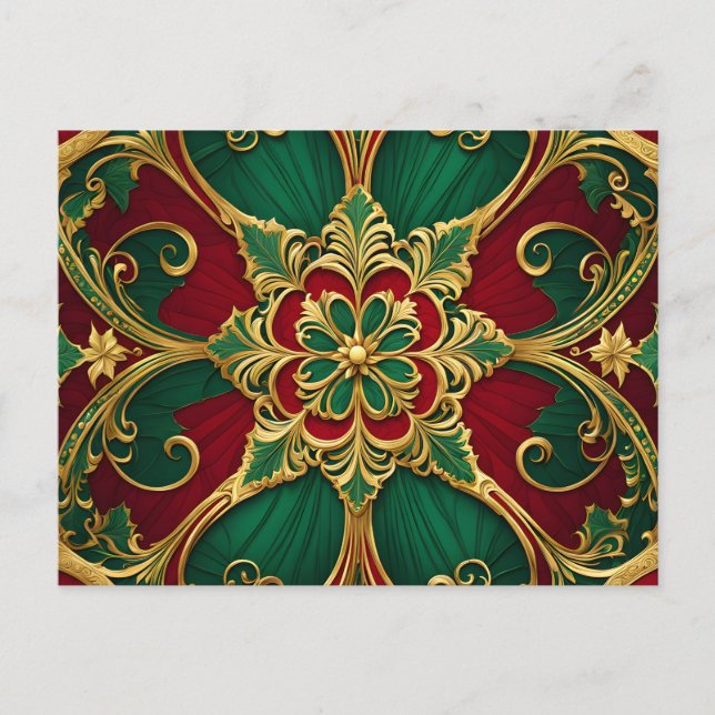 Grön Röd Julkort Semester Jul Postkort Vykort (Framsida)