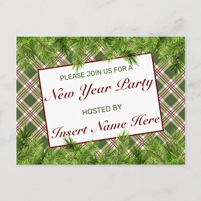Grön röd karor Nyår julfest Inbjudan Postkort (Framsida)