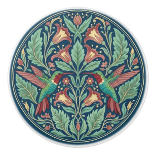 Grön Röd Kolibri Blommig William Morris Stil Knopp