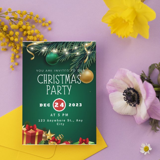 Grön Röd Modern Julfestinladan Julkort (Skapare uppladdad)