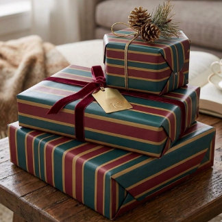 Grön röd och guld jul godis ränder presentpapper