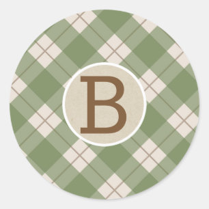 Grön Röd Rustik Landsbygd Karo Kraft Monogram Runt Klistermärke