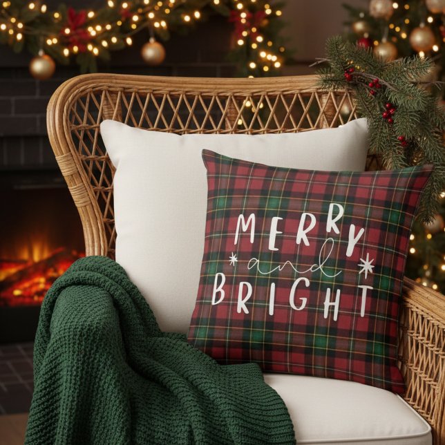 Grön röd rutig jul dekorativ kastkudde kudde (Green Red Plaid Christmas Decorative Throw Pillow)