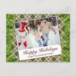 Grön röd rutig tall God Jul hälsning foto Meddelande Vykort