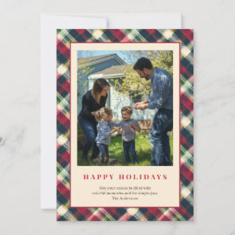 Grön Röd Tartan Rutig Anpassad Familjefoto Högtid Julkort