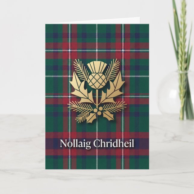 Grön Röd Tartan Tistel Skotsk Julkort Kort (Framsida)