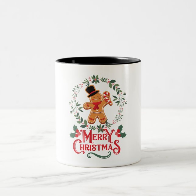 Grön Röd Tecknad Söt Gingerbread Karaktär Två-Tonad Mugg (Center)