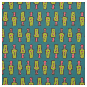 Grön, Röd, Turkos, Svart Abstrakt Tribal Design Tyg