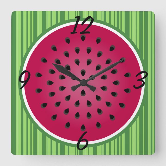 Grön röd vattenmelon design fyrkantig klocka (Framsida)