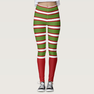 Grön Röd & Vit Lager Randig Högtid Festlig Leggings