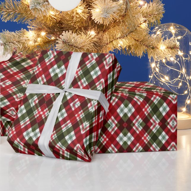 Grön Röd Vit Rutig Julpresentpapper Presentpapper (Helgdagar)