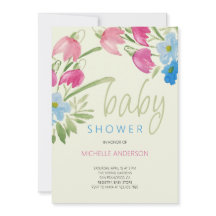 Grön Rodnad Och Blå Blommig Vår Bebis Shower
