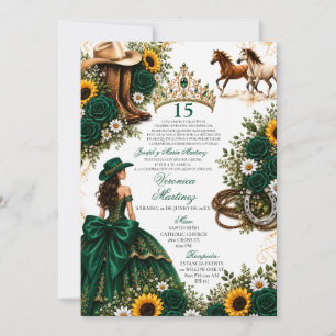 Grön Ros Solros Western Quinceañera Hästar Inbjudningar