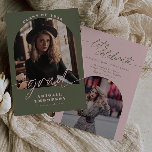 Grön & Rosa Arkfoton Script Examen Inbjudningar (Skapare uppladdad)