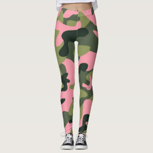 Grön & Rosa Armé Camo Kamouflage Leggings