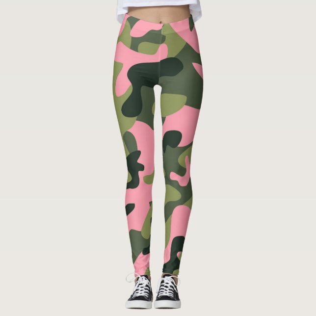 Grön & Rosa Armé Camo Kamouflage Leggings (Framsida)