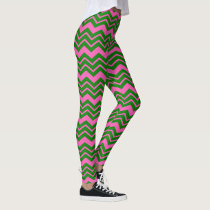 Grön Rosa Chevron Sicksack Design Leggings