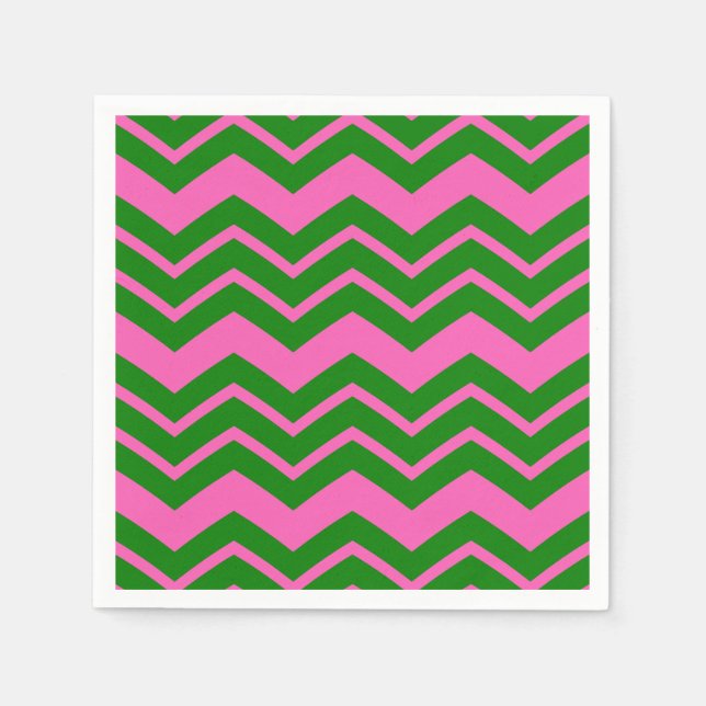 Grön Rosa Chevron Sicksack Design  Pappersservett (Framsidan)
