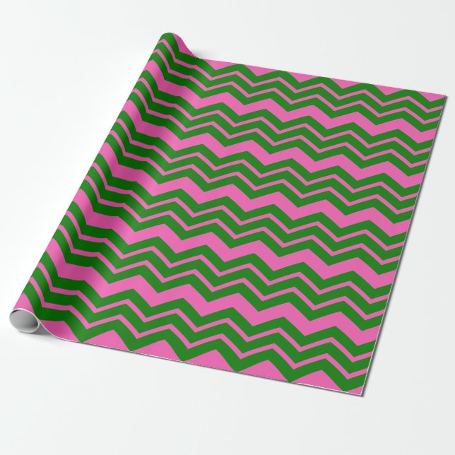 Grön Rosa Chevron Sicksack Design  Presentpapper (Utrullad)