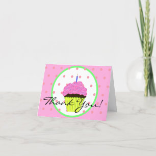 Grön Rosa Cupcake Prickar Födelsedag Tack Kort