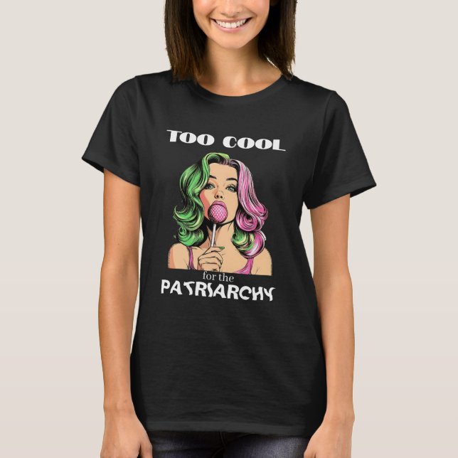 Grön Rosa Hår Popart Flicka Feminist T Shirt (Framsida)