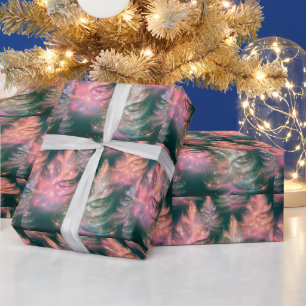 Grön Rosa Lila Vit Träd Modern Jul Presentpapper