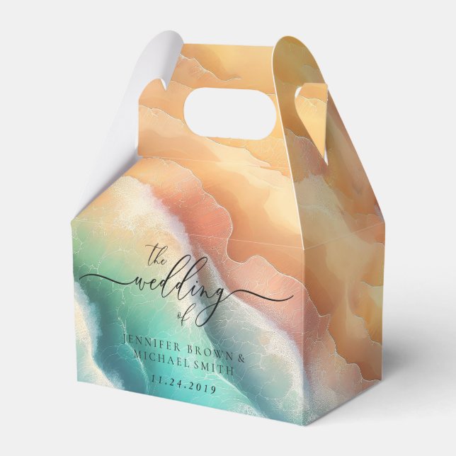 Grön Rosa Ocean Strand Blå Akvarell Sommar Sol Presentaskar (Framsidan Sidan)