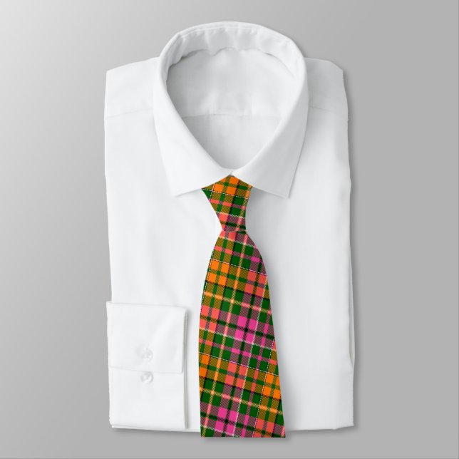 Grön Rosa Orange Plaid Rutig Design  Slips (Bunden)
