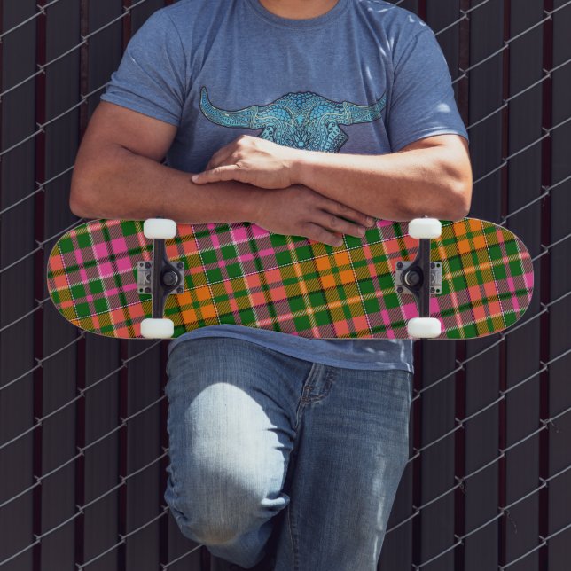 Grön Rosa Orange Rutig Tartan Design  Mini Skateboard Bräda 18,5 Cm (Utomhus 3)