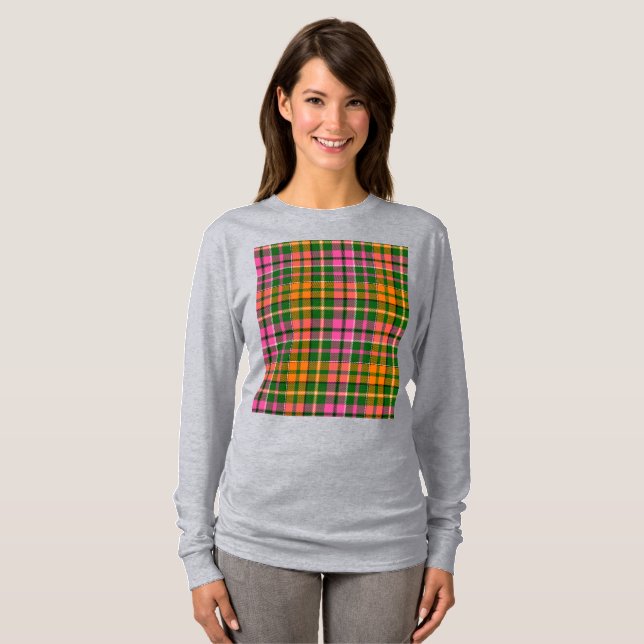 Grön Rosa Orange Rutig Tartan Design  T Shirt (Hel framsida)