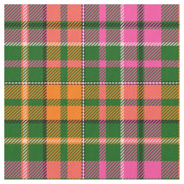 Grön Rosa Orange Rutig Tartan Design  Tyg (Närbild)