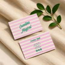 Grön rosa randig script Affärs kort