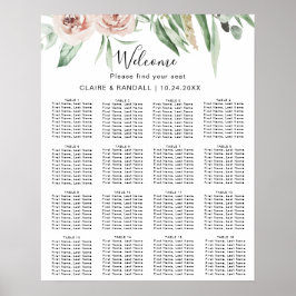 Grön Rosa Rodnad Blommig Bröllopsställningsschema Poster