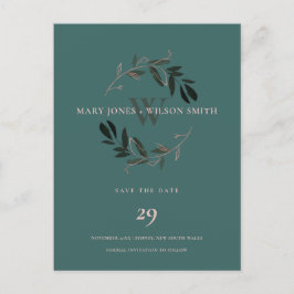 GRÖN ROSA ROSÉGULD LÖVKRANS SAVE THE DATE MEDDELANDE VYKORT