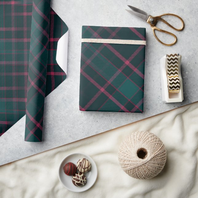 Grön & Rosa Tartan | Modern Rutig Jul Presentpapper (Hantverk)