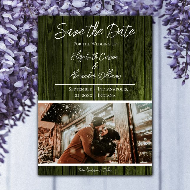 Grön Rustik Foto Spara Datum Datumet (Green Rustic Photo Save the Date)