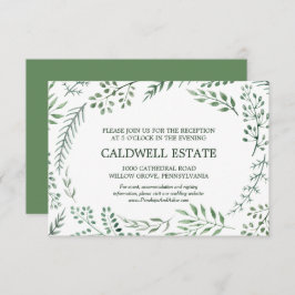 Grön rustik krans bröllopsmottagning inbjudan