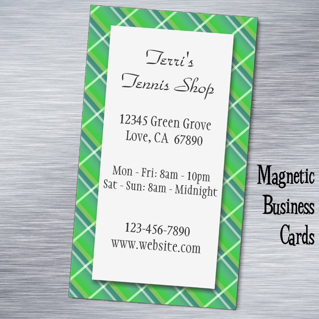 Grön rutig anpassningsbar magnetisk kort för småfö (Green plaid business cards)