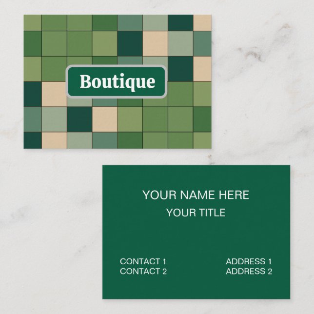 Grön Rutig Boutique Visitkort (Fram/baksida)