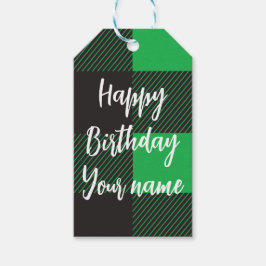 Grön rutig Glad födelsedag Presentetikett