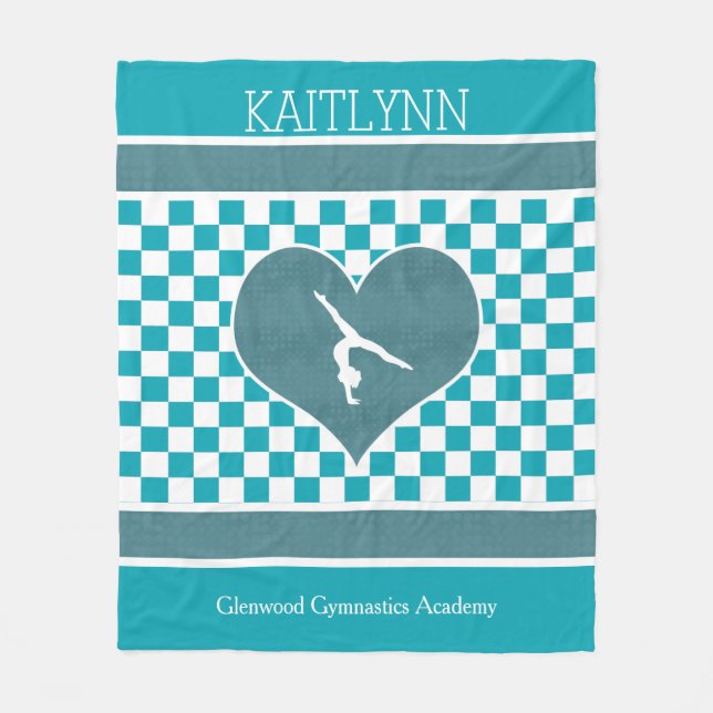 Grön rutig gymnastik för kricka med monogramen fleecefilt (Framsidan)