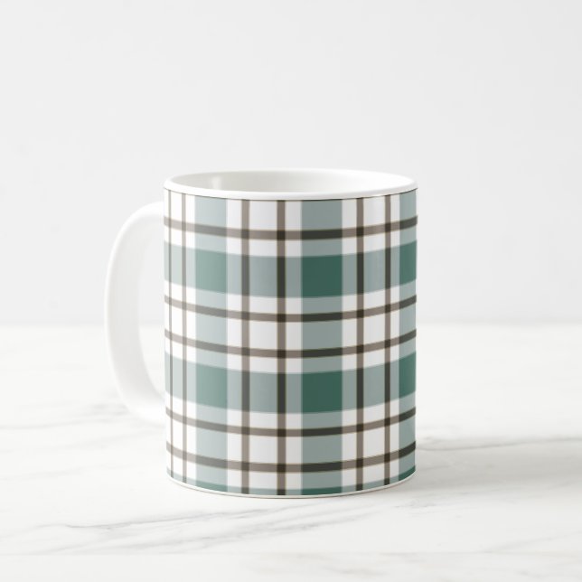 grön rutig lätt tartanmönster kaffemugg (Framsida vänster)