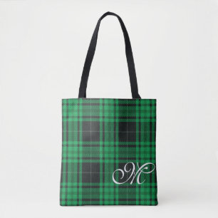 Grön rutig monogram shoppingbag tygkasse