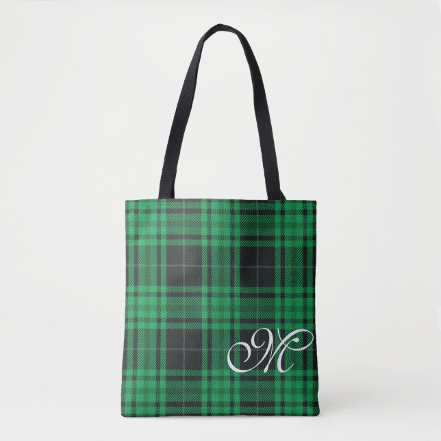 Grön rutig monogram shoppingbag tygkasse (Framsida)