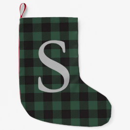 Grön rutig monogrammerad klassisk jul rusticitet liten julstrumpa