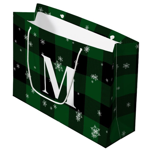 Grön rutig mönster & snöflingor Monogram initial v (Framsidan Vinklad)