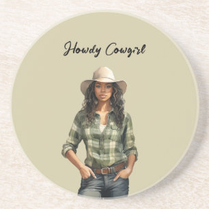 Grön rutig skjorta Howdy svart kvinnlig cowgirl Underlägg