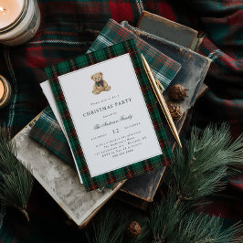 Grön Rutig Teddybjörn Julfest Inbjudningar